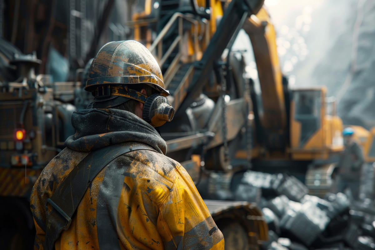 A man wearing a yellow helmet